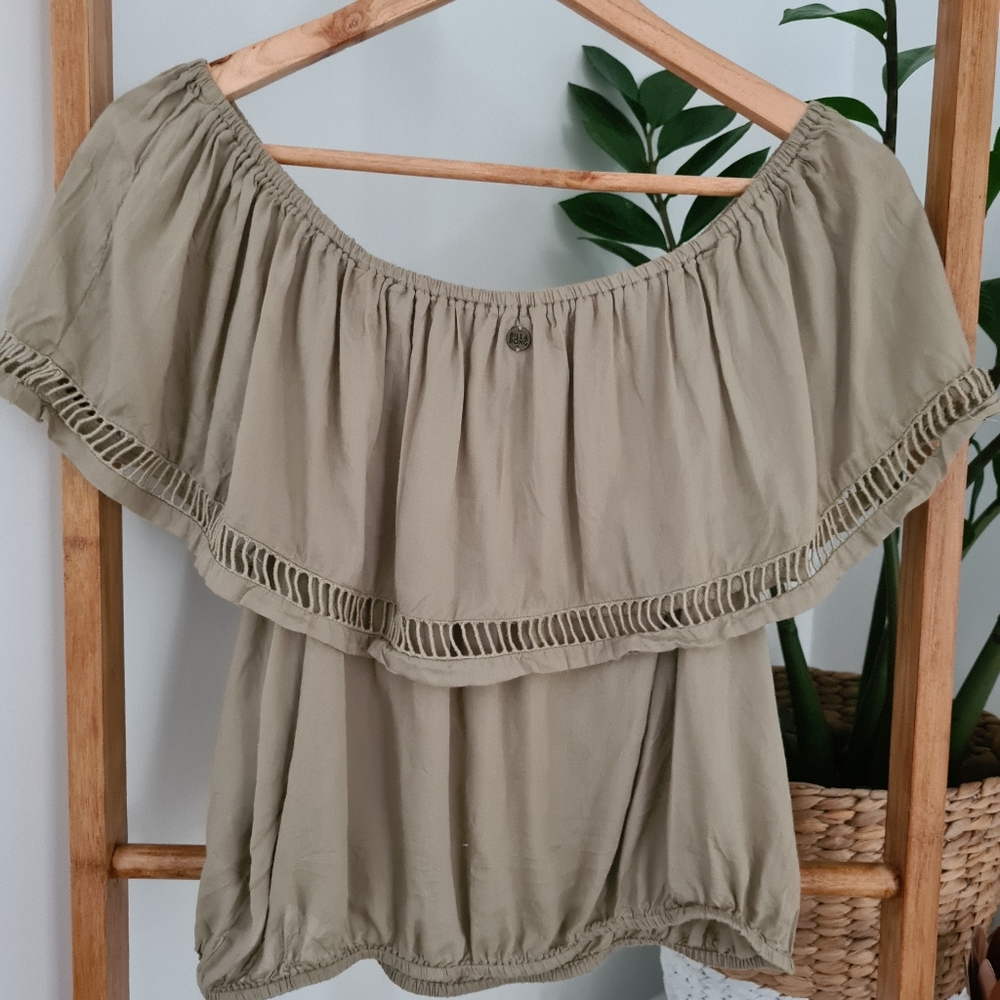 Billabong Women's Khaki Green Top Size L/G - Picture 3 of 9